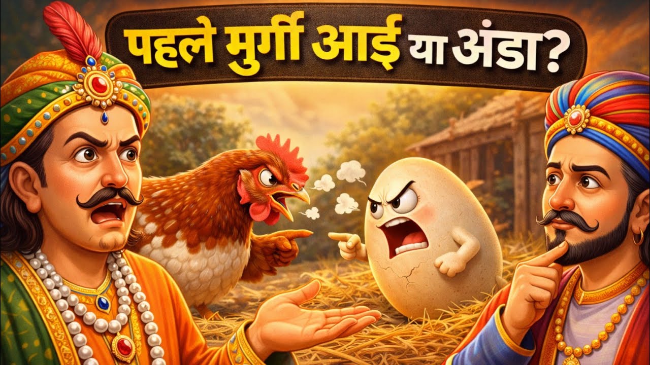 पहले मुर्गी आई या अंडा? | अकबर बीरबल की मज़ेदार कहानी 😂#cartoon #story #akbaraurbirbal