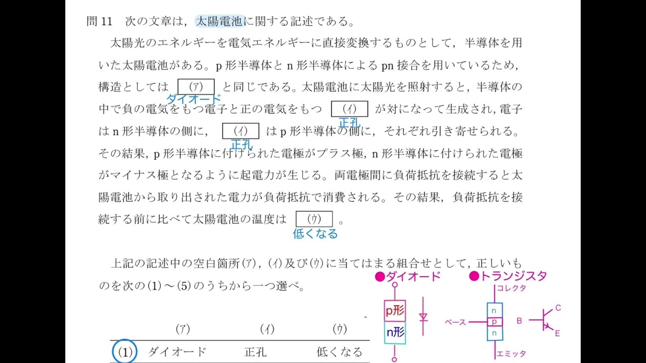 電験三種 1理論 R1-11 7電子理論 太陽電池 令和元年 問11 - YouTube