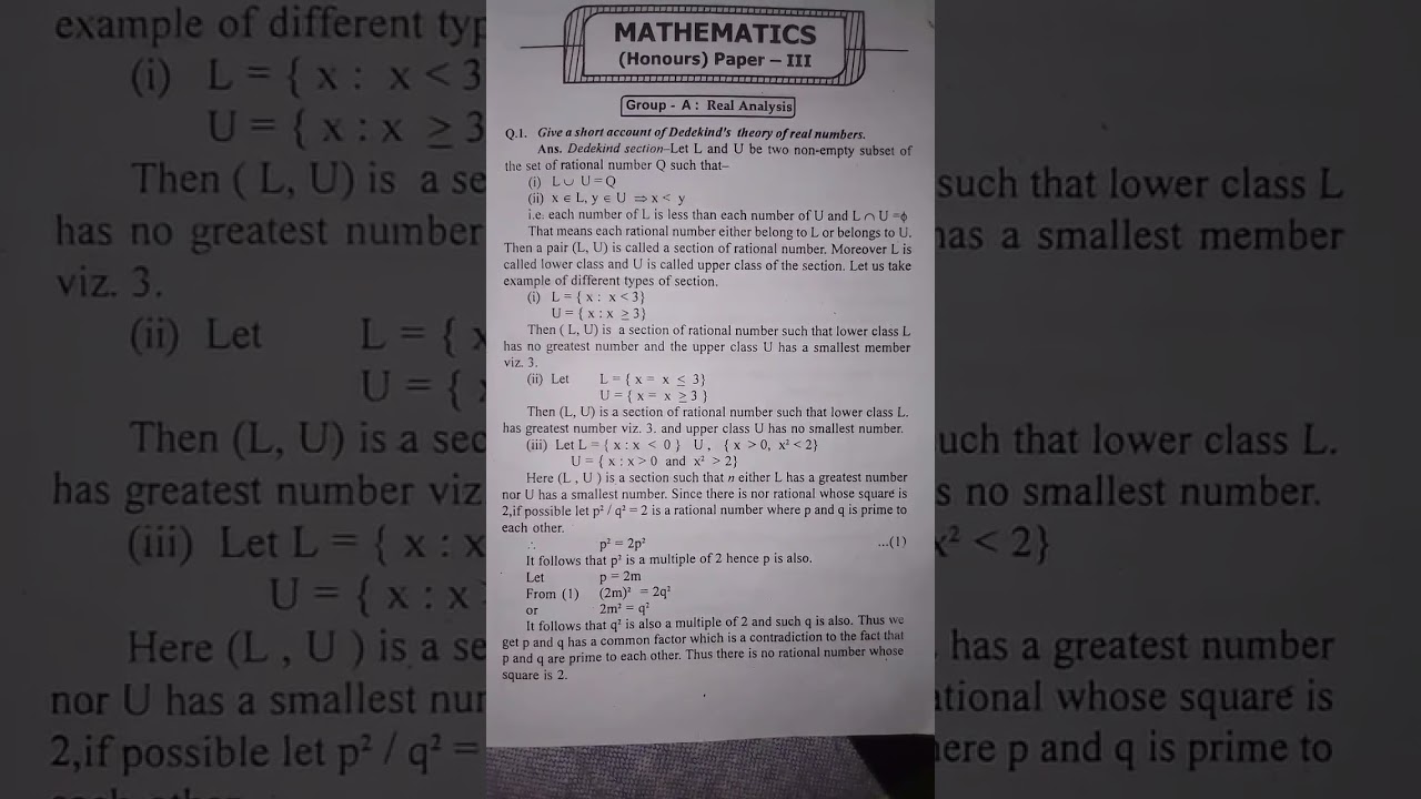 Dedekind's theory of real numbers.#realanalysis #vviquestion #maths #bscmath #part2