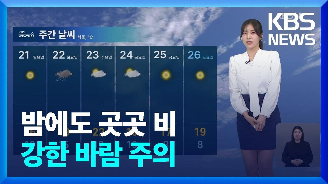 [날씨] 밤에도 곳곳 비…강한 바람 주의 / KBS  2025.04.19.