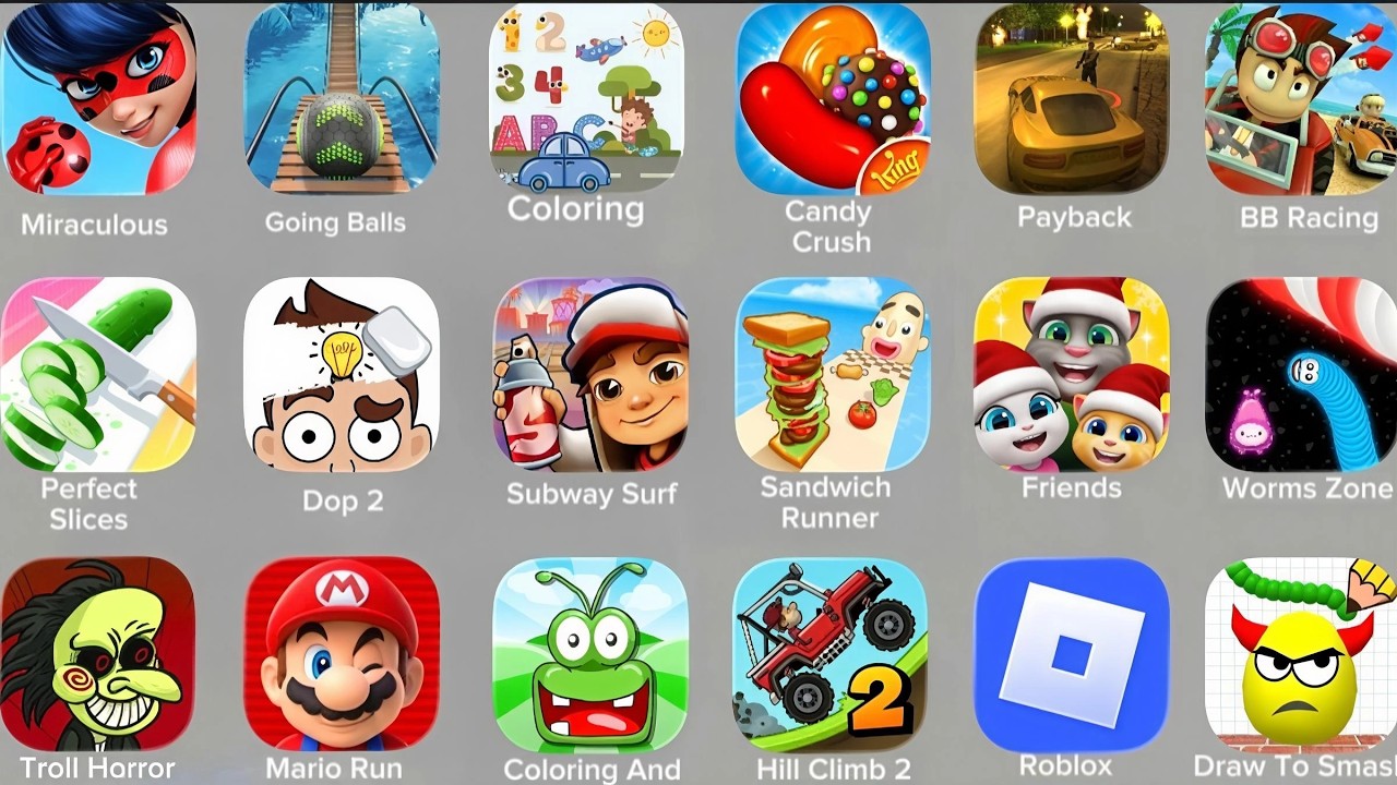 Dop 2,Draw To Smash, Save the Doge, Subway Surf, Kooply run, Going Balls