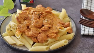 Sausage Stroganoff | Sausage pasta |  Quick dinner recipe | The Cookbook