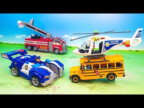 Police chase by helicopter! Paw Patrol Chase rescue Dinosaur! Truck Crash and Toys Review for Kids