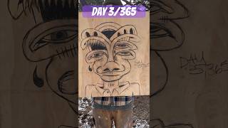 Daily Faces Challenge: Day 3/365 - Charcoal Chaos on Wood | Abstract Portrait Timelapse #art #sketch