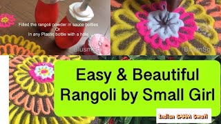 Easy Simple Rangoli by Small Girl / Super easy Rangoli Design / Navratri  Special / Rangoli art