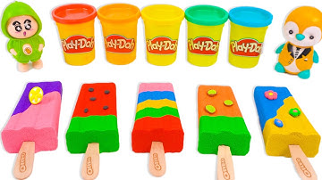 PlayDoh Ice Cream How To Make Rainbow Kinetic Sand Ice Cream Cutting ASMR