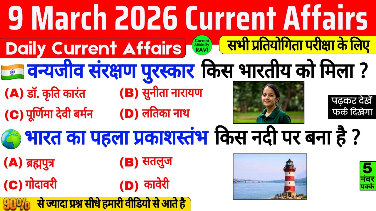 9 March 2026 Current Affairs | Current Affairs Today | Current GK SSC Railway UPSC BPSC POLICE