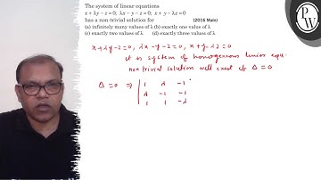 The system of linear equations \( x+\lambda y-z=0 ; \lambda x-y-z=0...