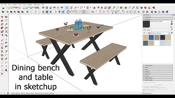 dining bench and table in sketchup