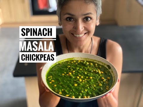 SPINACH MASALA CHICKPEAS  Vegan chickpea spinach curry  Healthy Indian Food  Food with Chetna