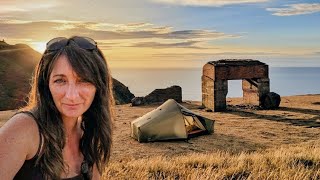 Camping ALONE in Abandoned Quarry by the Sea
