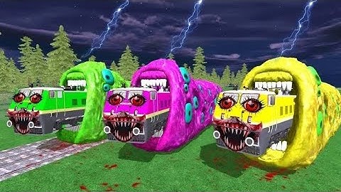 Colourful Eater Monster Attacked Colorful Haunted Train || Indian Bikes Driving 3d😲