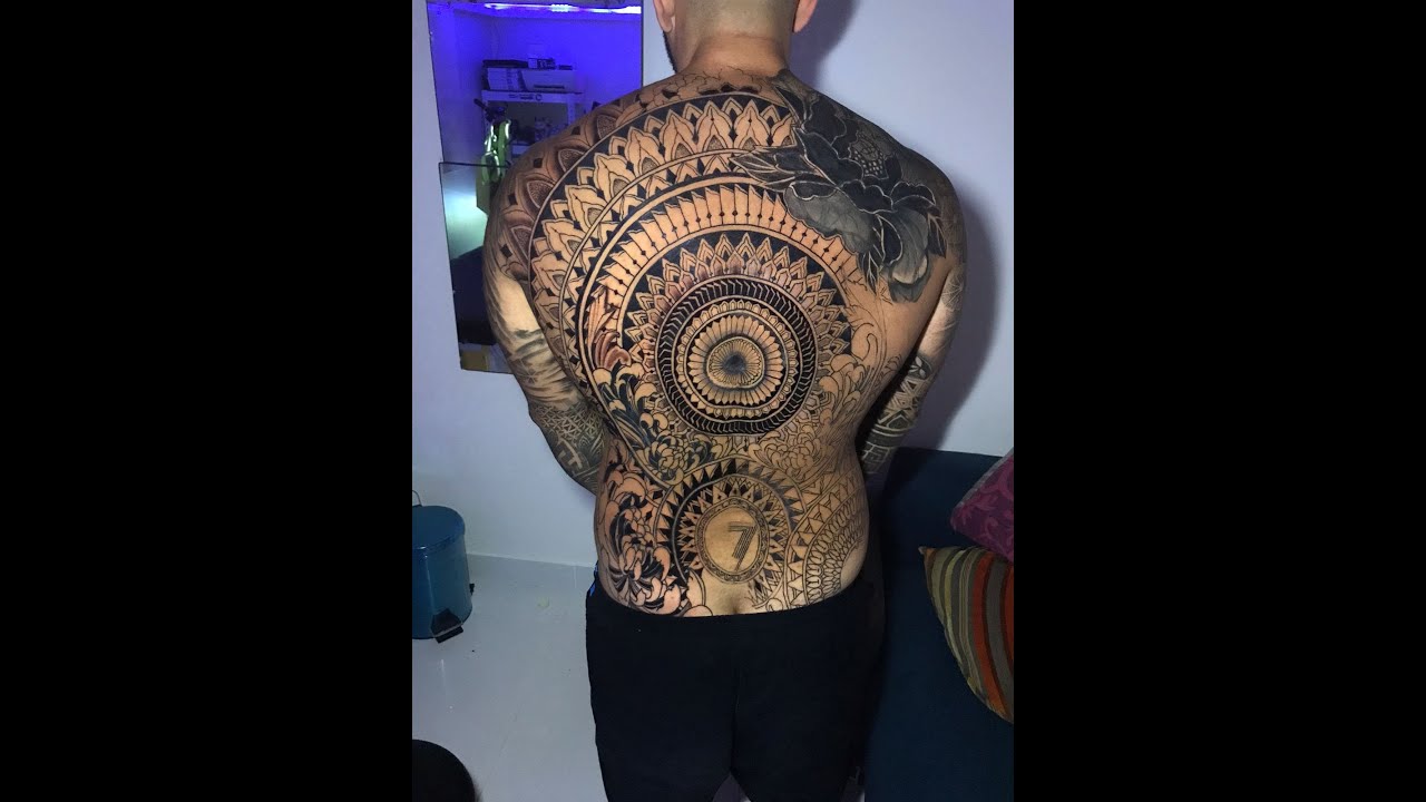 timelapse full back geometric tattoo 