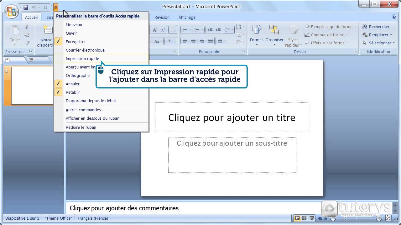 Comment utiliser la barre d'outils Accès rapide et le Ruban avec
