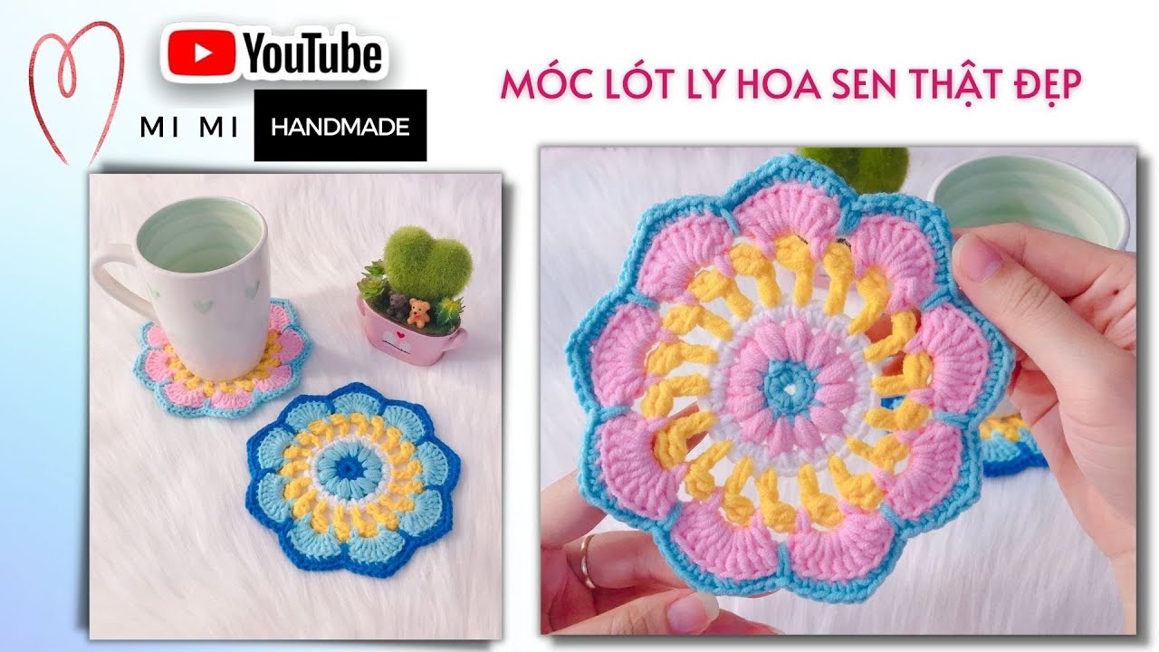 Móc Lót Ly Hoa Sen Phối Màu🌸| Ghép Hoa Làm Áo Gối, Chăn Màn | Crochet Flower Coaster | Mimi Handmade