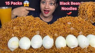 15 PACKETS ? BLACK BEAN NOODLES CHALLENGE ?FOOD EATING VIDEOS, BIG BITES, EATING SHOW, MUKBANG ASMR?