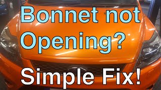 Ford Focus bonnet won't open. How to easily get it open with no body damage.