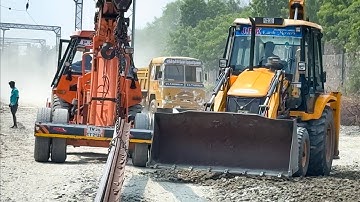 JCB 3DX Plus Truck unloading Wed Mix Levelling 2 Crane shifting Rail together for New Railway Track