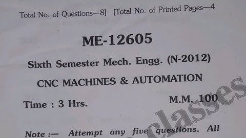 CNC Machines And Automation 6th sem Mechanical Engineering Question paper