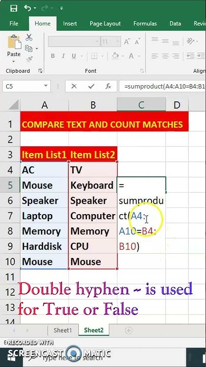 count-matches-between-two-columns-excel-tutorial-shorts-youtube