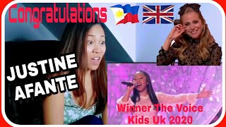 The Voice Kids Uk 2020 Finals Winner 'Justine Afante'(LISTEN) |REACTION VIDEO|WarayinUk