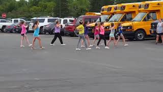 Cheer squad B practicing their welcome cheer for 2017.