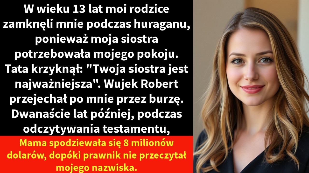 W wieku 13 lat rodzice zamknęli mnie podczas huraganu, ponieważ moja siostra potrzebowała mojego