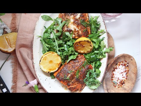 Blackened roasted salmon with brown butter and arugula, from the video