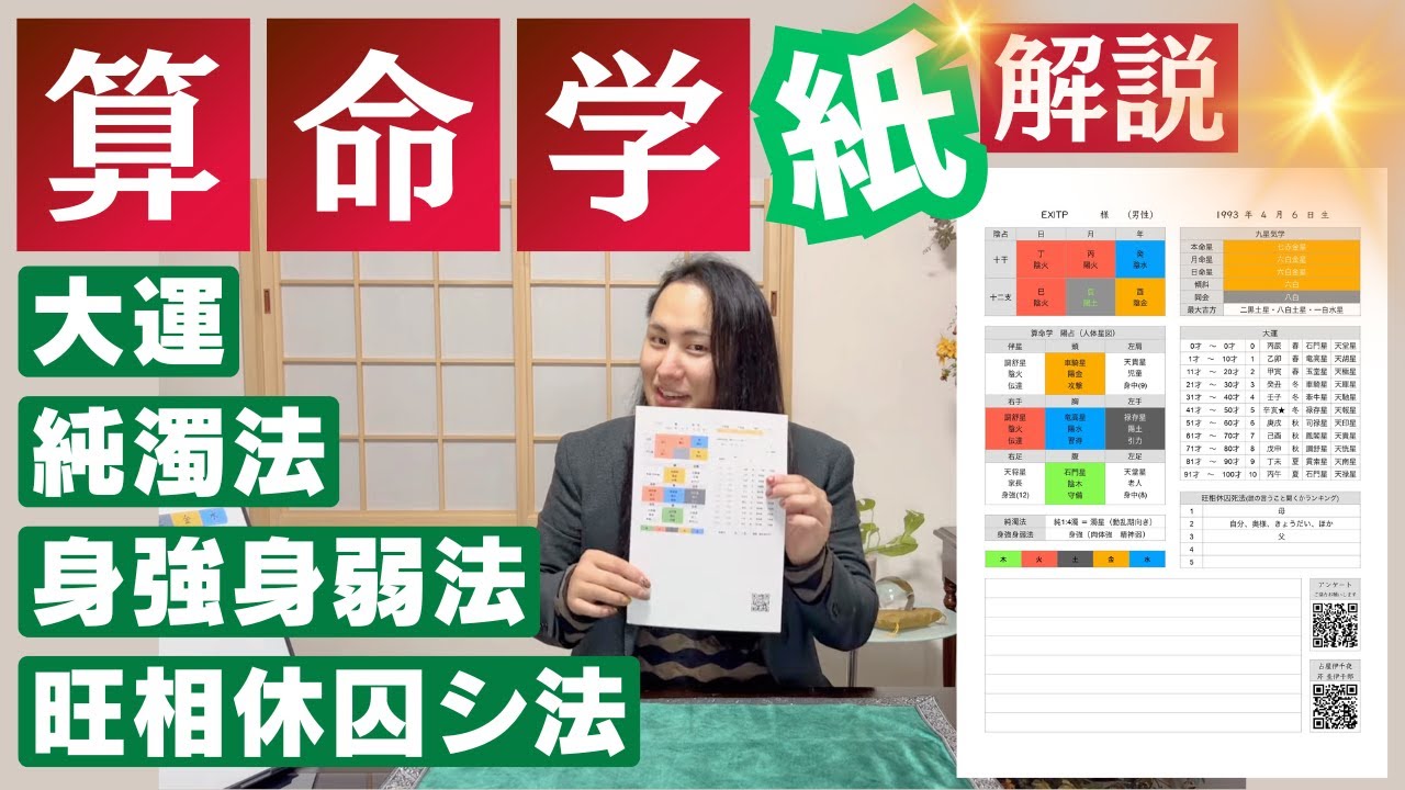 【算命学占い】鑑定の時に渡す“紙”解説！【大運/純濁法/身強身中身弱法/旺相休囚シ法/異常干支/九星気学/陰占/陽占】【紙回】