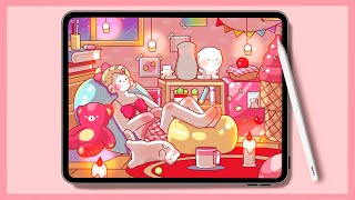 [iPad Drawing](eng)아기 자기한 내방그리기 #5, 프로크리에이트, 힐링영상/Drawing my room, Procreate, Healing video