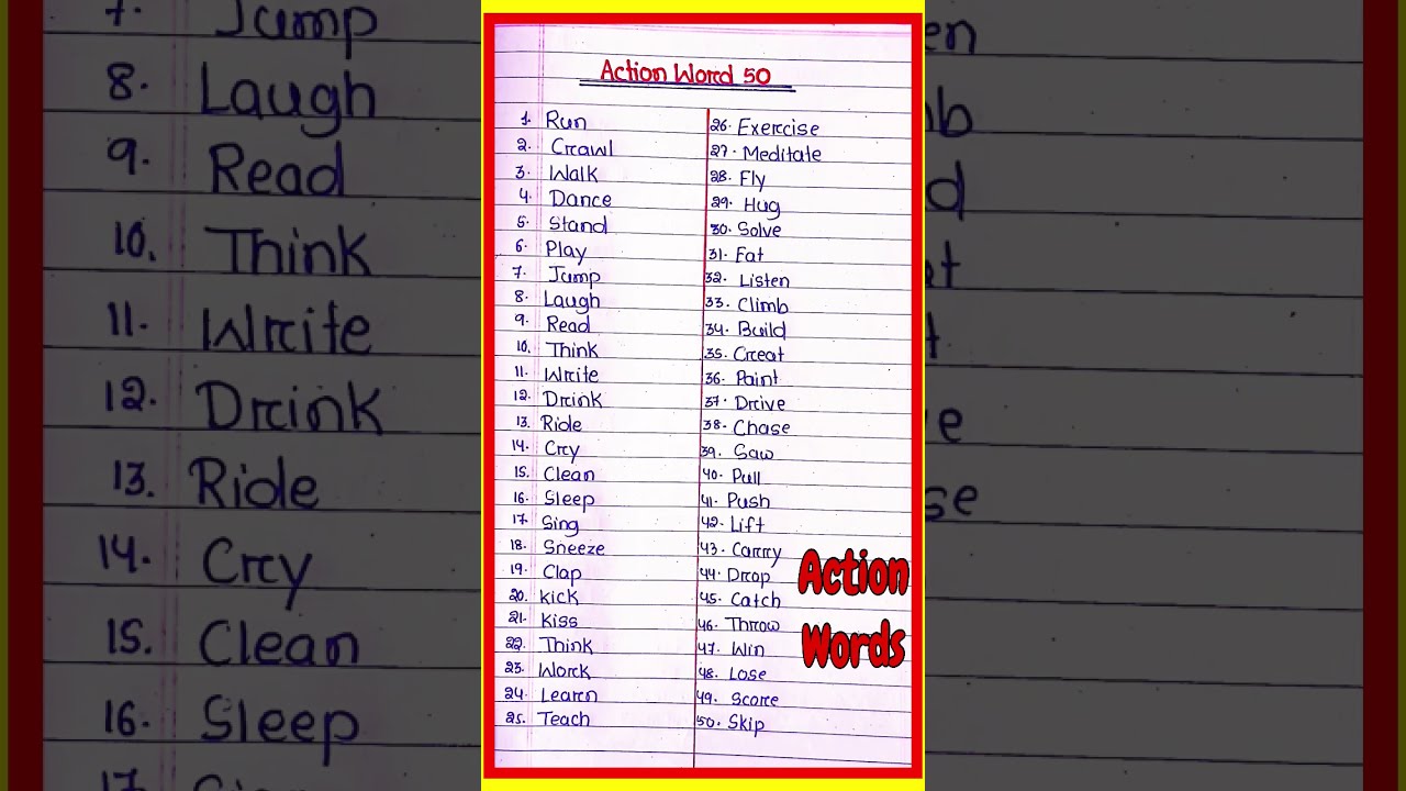 50 Action Words L Verbs In English