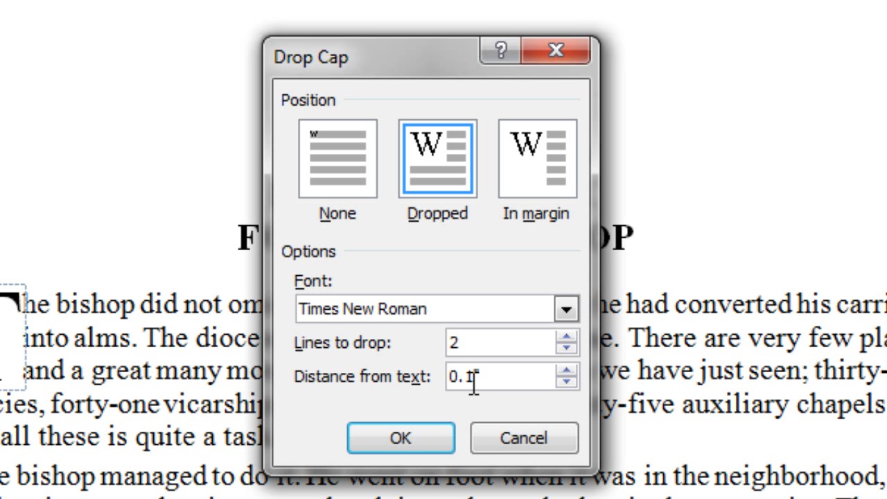 Insert a Drop Cap (large first letter) in Word