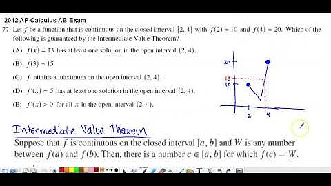 2012 AP Calculus AB Multiple Choice #77 - Intermediate Value Theorem
