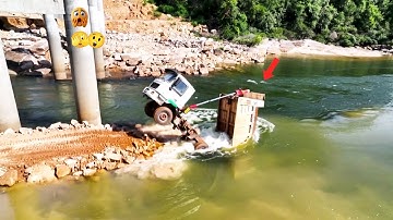 OMG!! Unexpected Scary Moment!! Truck & Excavator Working Dam Building For High Mountain Road Bridge