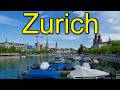 Zurich city downtown River Limmat and Lake Zurich on a spring day.