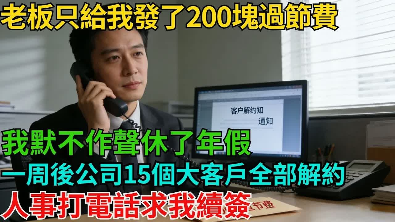 老板只給我發了200塊過節費，我默不作聲休了年假，一周後公司15個大客戶全部解約，人事打電話求我續簽【非常物語】