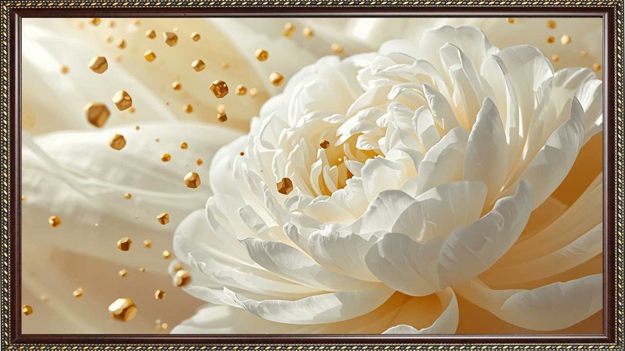 Golden Petal Glow ✨ White Peony 8K Screensaver | Relaxing TV Art