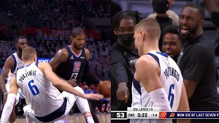 Paul George Shocks Clippers Bench After Absolutely Destroys Porzingis With A Killer Crossover
