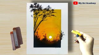 Soft Pastel Drawing - Easy and very Creative way to Blend Realistic Sunset Scenery (step by step). screenshot 2