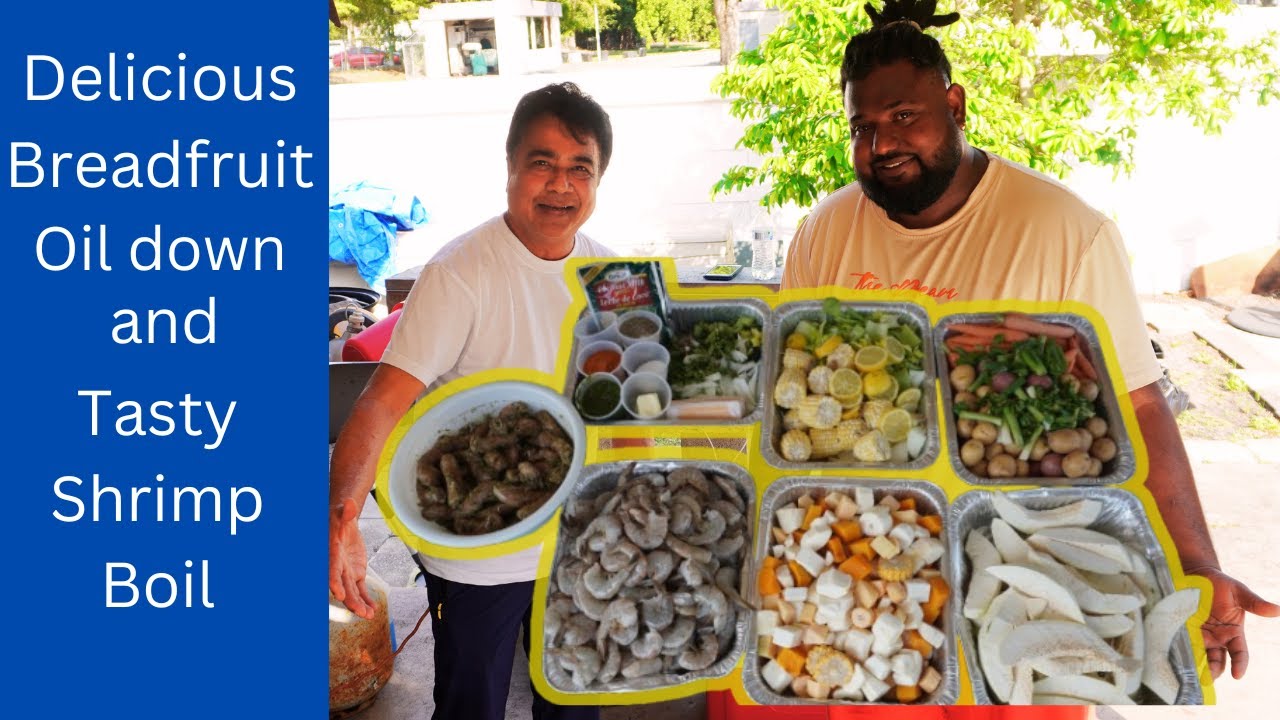 Delicious Breadfruit Oil Down and Tasty Shrimp Boil / Sea Food Boil.
