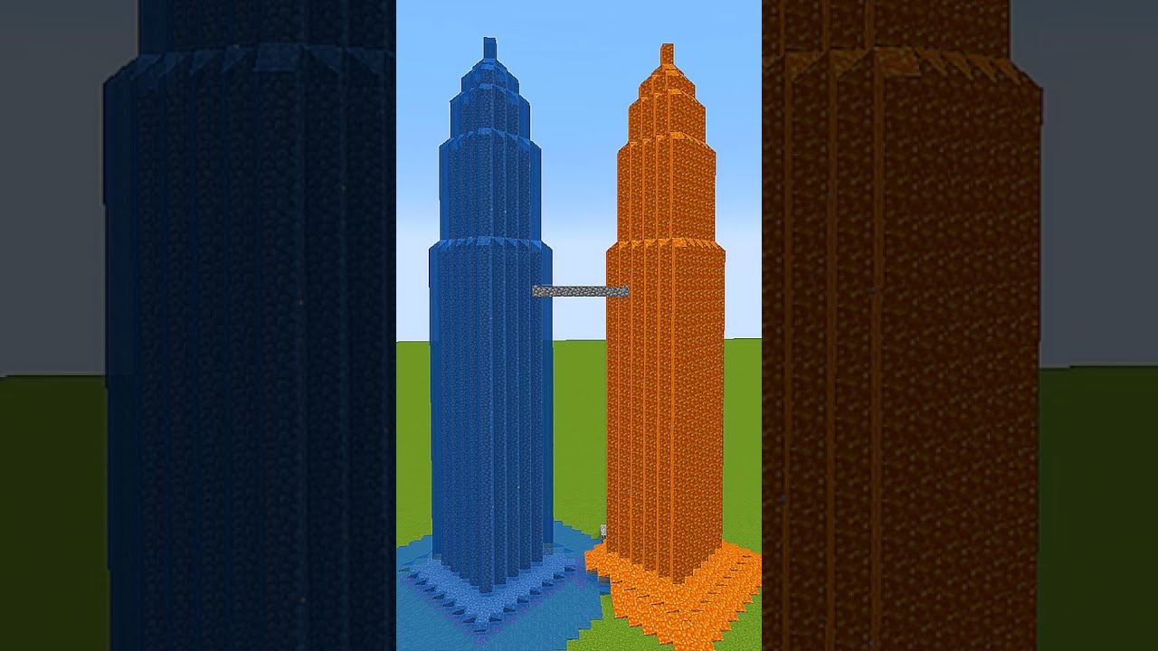 Build Twin Towers Only 1 Water And Lava Bucket