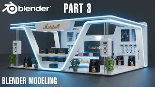 Blender Modeling Tutorial - Exhibition Stall Texturing & Lighting (Part 3)
