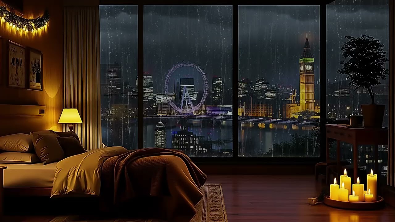 Cozy Rainy Night Piano 🎹 Calm Bedroom Ambience for Sleep & Relaxation