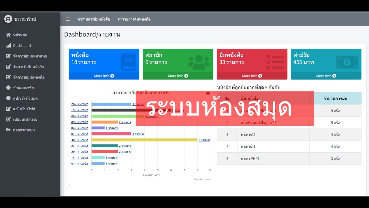 ระบบห้องสมุด PHP PDO MySQL แสดงการทำงานระบบพิมพ์บาร์โค้ด - YouTube