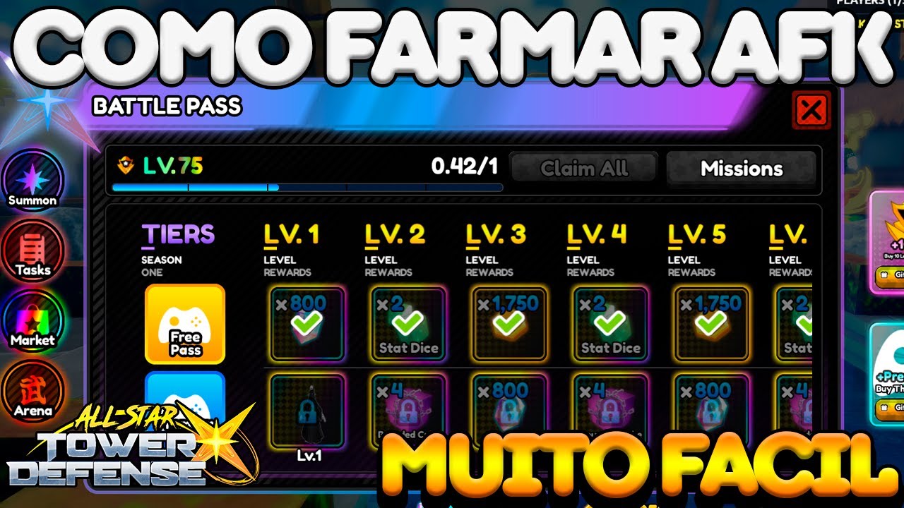 COMO FARMAR RAPIDO O BATTLE PASS AFK NO ALL STAR TOWER DEFENSE X