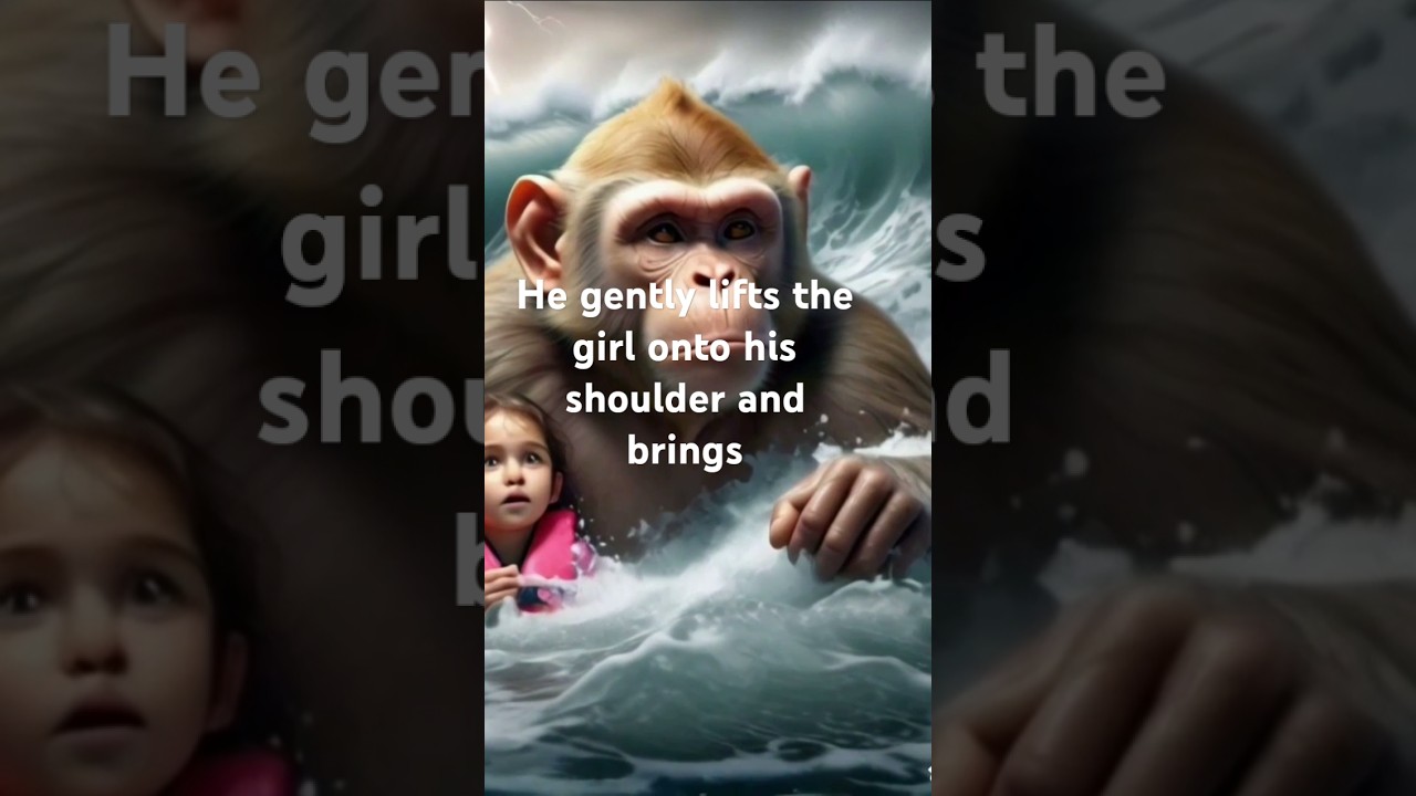 He gently lifts the girl onto his shoulder and brings