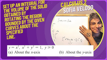6.2.34Set up an integral for the volume obtained by rotating y =x^2,  x^2 + y^2 = 1 about the x-axis