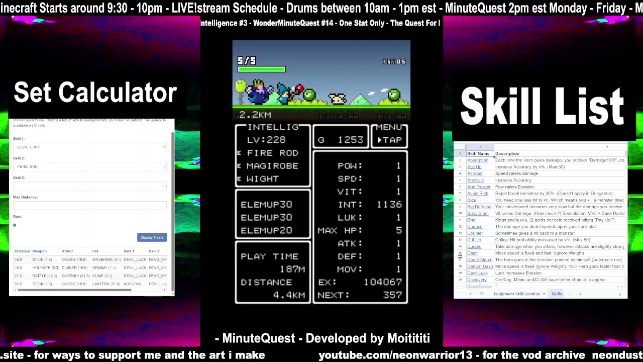 MinuteQuest #14 - One Stat Only - The Quest For Intelligence #3 - The Wizard - LIVE!stream #73