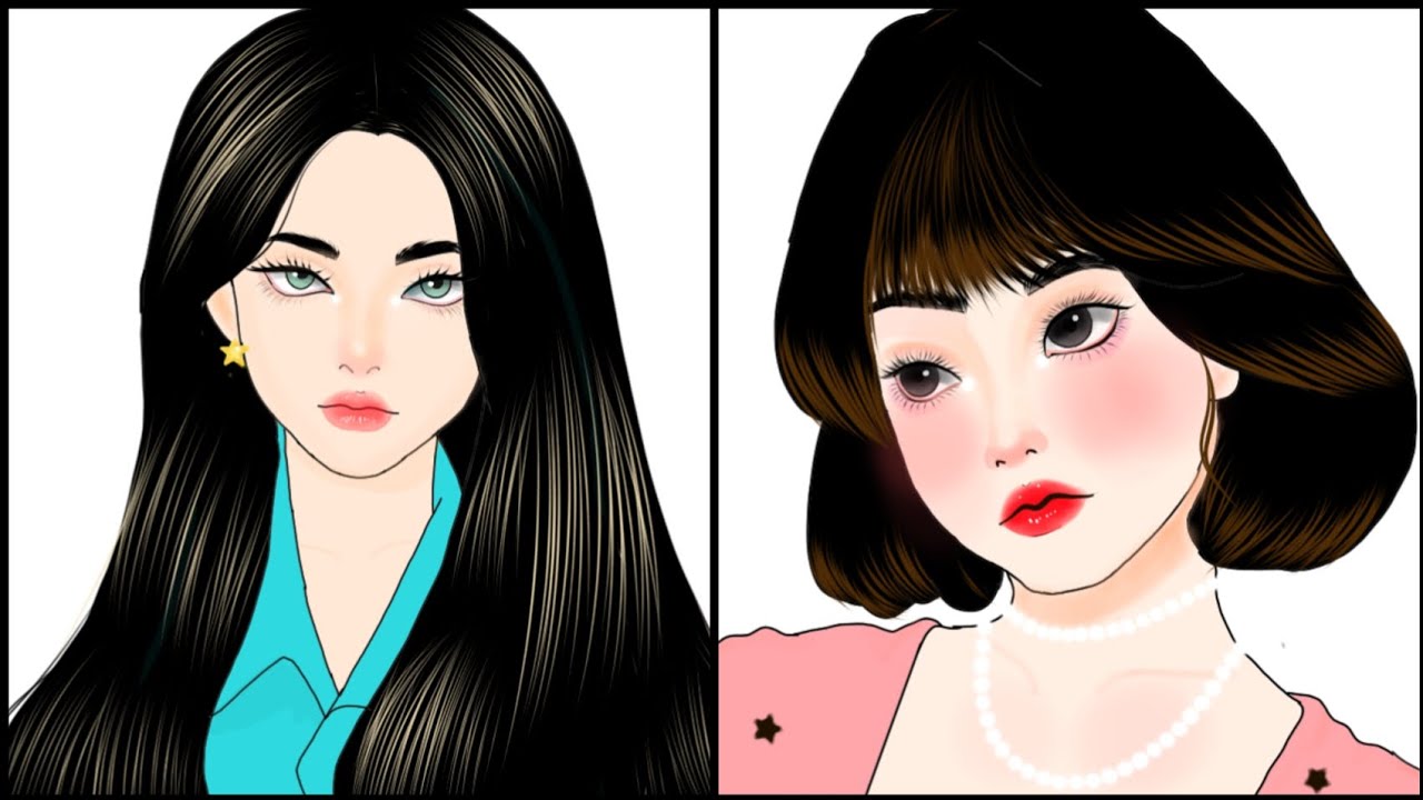 Long Hair vs. Short Hair Style! 💇‍♀️ | Digital Illustration Process🩷🩵✨