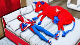 PRO 5 SPIDER-MAN FAMILY Morning Routine With Cow Dance on Car | Superhero's Story in Real Life Game